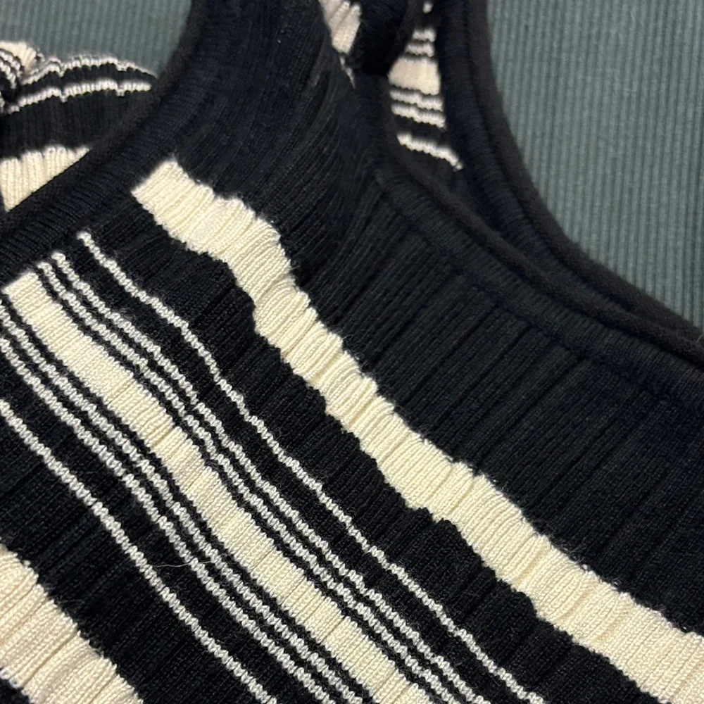Striped Ribbed Midi‎ Dress Black White Bodycon Size M